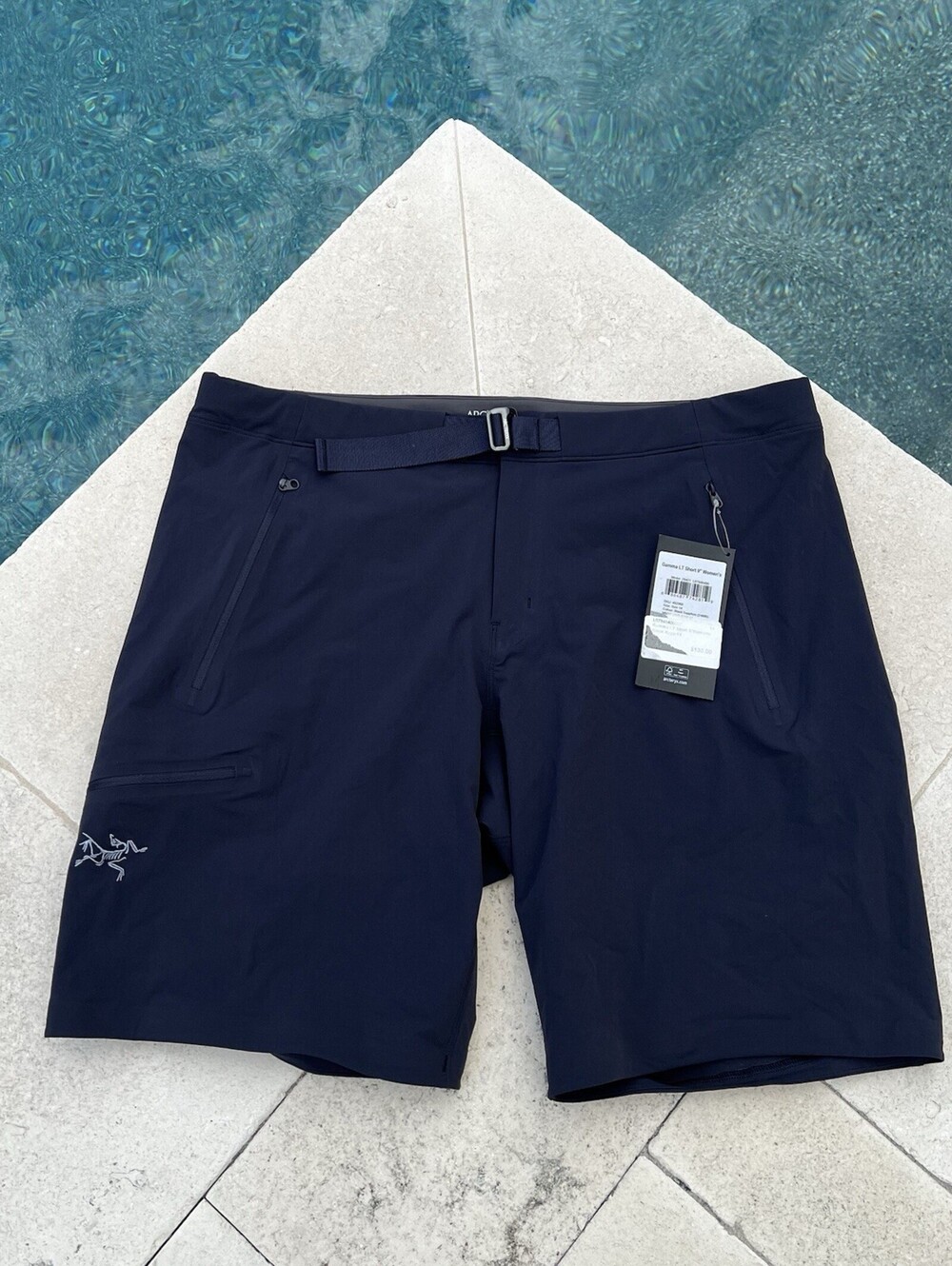 Arc'teryx Womens Gamma Shorts 9" Lightweight Size 6 Belted Hiking Navy Blue